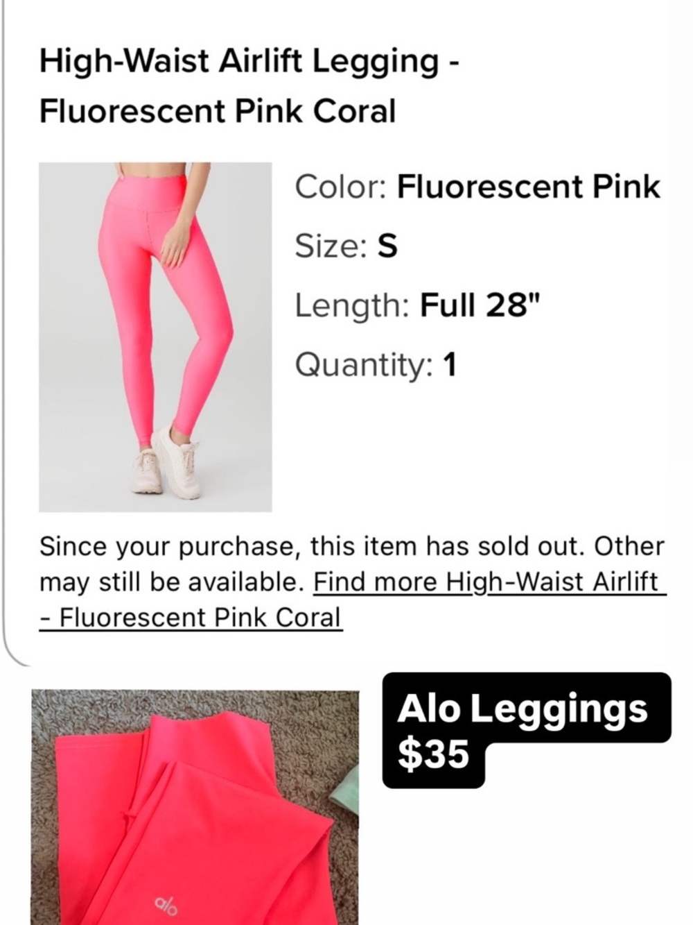 ALO Yoga High-Waist Airlift Legging - Fluorescent Pink Coral